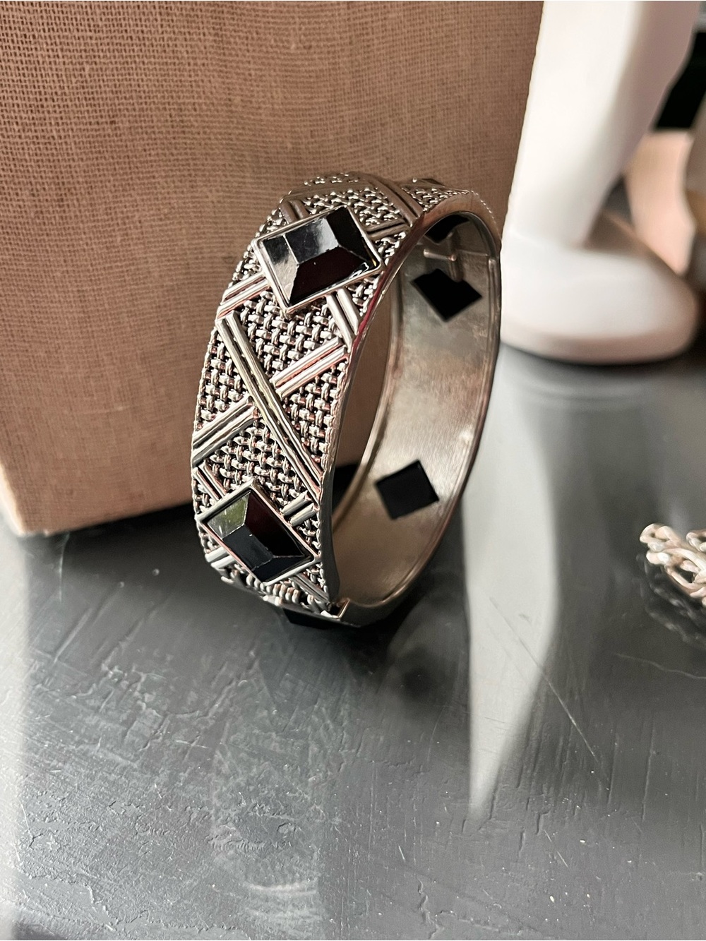Silver-Tone Textured Geometric Clamper Bracelet - Women's Jewelry